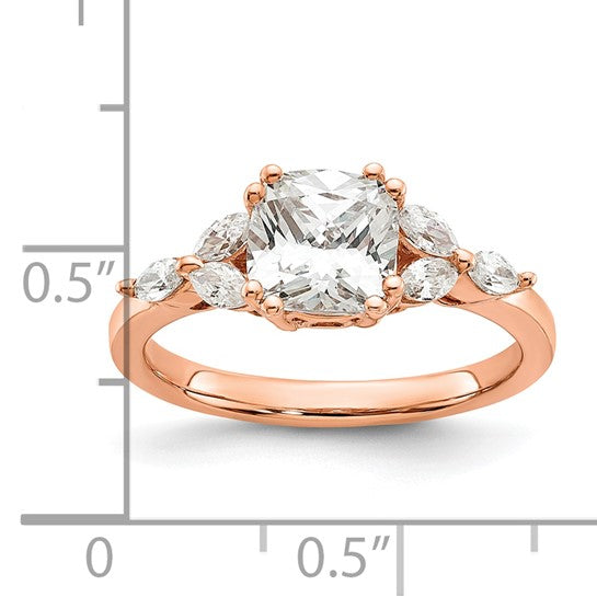 14k Rose Gold (Holds 1.5 carat (7.00mm) Cushion Center) 1/5 carat Marquise Diamond Semi-Mount Engagement Ring