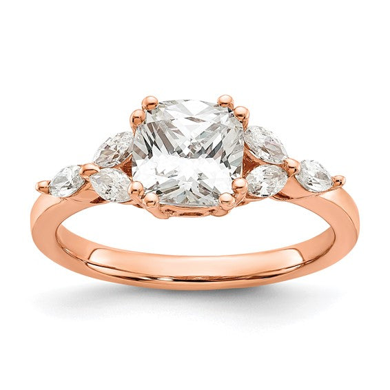 14k Rose Gold (Holds 1.5 carat (7.00mm) Cushion Center) 1/5 carat Marquise Diamond Semi-Mount Engagement Ring