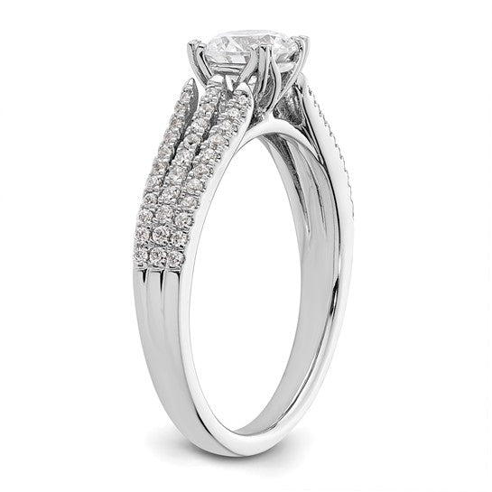 14k White Gold 3-Row (Holds 3/4 carat (5.8mm) Round Center) 1/4 carat Diamond Semi-Mount Engagement Ring