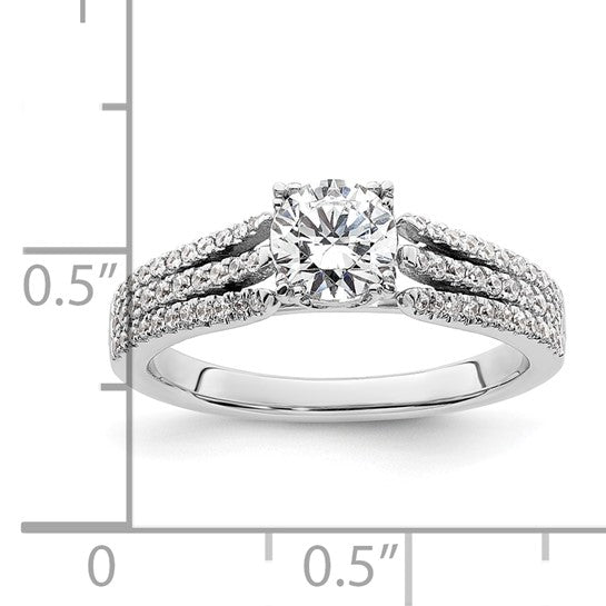 14k White Gold 3-Row (Holds 3/4 carat (5.8mm) Round Center) 1/4 carat Diamond Semi-Mount Engagement Ring