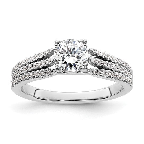 14k White Gold 3-Row (Holds 3/4 carat (5.8mm) Round Center) 1/4 carat Diamond Semi-Mount Engagement Ring