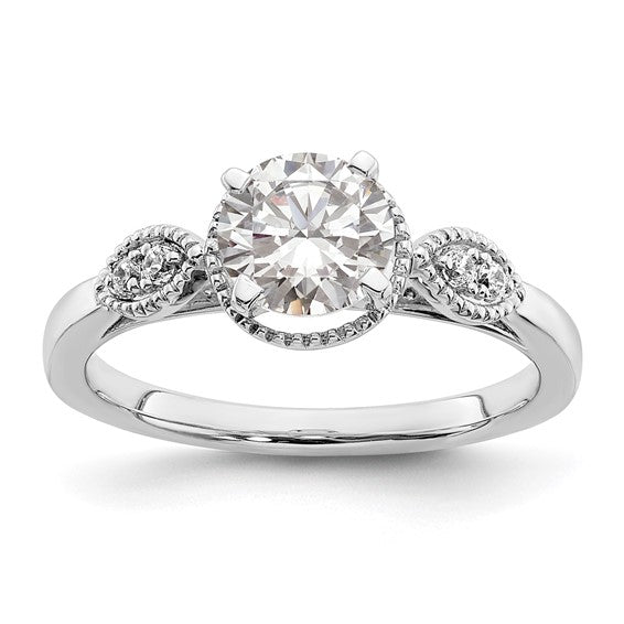 14k White Gold (Holds 1 carat (6.5mm) Round Center) 1/20 carat Diamond Semi-Mount Engagement Ring