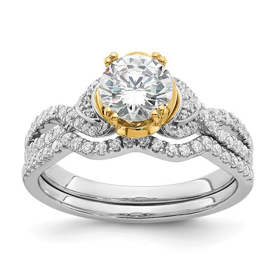 14k Two-tone Criss-Cross (Holds 1 carat (6.5mm) Round Center) 1/4 carat Diamond Semi-Mount Engagement Ring