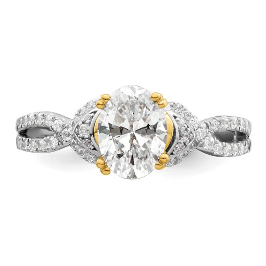 14k Two-tone Criss-Cross (Holds 1 carat (8x6mm) Oval Center) 1/4 carat Diamond Semi-Mount Engagement Ring