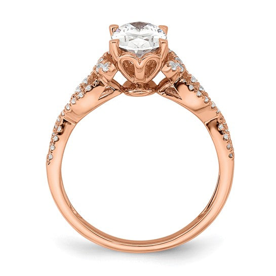 14k Rose Gold Criss-Cross (Holds 1 carat (8.00x6.1mm) Oval Center) 1/5 carat Diamond Semi-Mount Engagement Ring