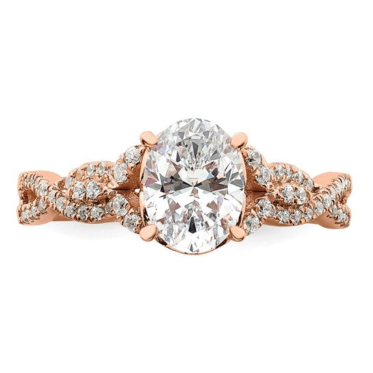 14k Rose Gold Criss-Cross (Holds 1 carat (8.00x6.1mm) Oval Center) 1/5 carat Diamond Semi-Mount Engagement Ring