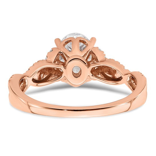 14k Rose Gold Criss-Cross (Holds 1 carat (8.00x6.1mm) Oval Center) 1/5 carat Diamond Semi-Mount Engagement Ring