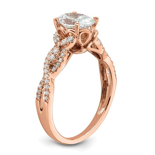 14k Rose Gold Criss-Cross (Holds 1 carat (8.00x6.1mm) Oval Center) 1/5 carat Diamond Semi-Mount Engagement Ring