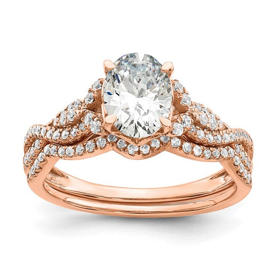 14k Rose Gold Criss-Cross (Holds 1 carat (8.00x6.1mm) Oval Center) 1/5 carat Diamond Semi-Mount Engagement Ring