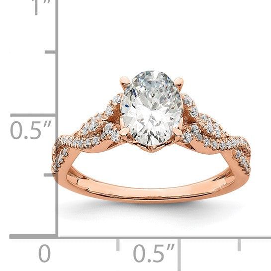 14k Rose Gold Criss-Cross (Holds 1 carat (8.00x6.1mm) Oval Center) 1/5 carat Diamond Semi-Mount Engagement Ring