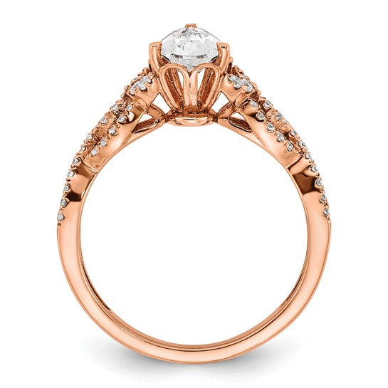 14k Rose Gold Criss-Cross (Holds 1 carat (8.00x6.1mm) Pear Center) 1/5 carat Diamond Semi-Mount Engagement Ring