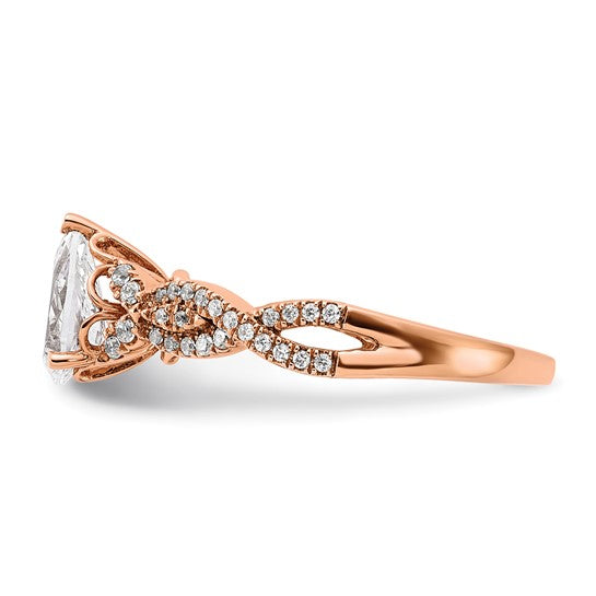 14k Rose Gold Criss-Cross (Holds 1 carat (8.00x6.1mm) Pear Center) 1/5 carat Diamond Semi-Mount Engagement Ring