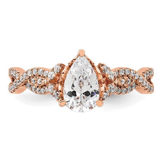 14k Rose Gold Criss-Cross (Holds 1 carat (8.00x6.1mm) Pear Center) 1/5 carat Diamond Semi-Mount Engagement Ring