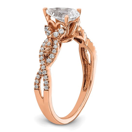 14k Rose Gold Criss-Cross (Holds 1 carat (8.00x6.1mm) Pear Center) 1/5 carat Diamond Semi-Mount Engagement Ring