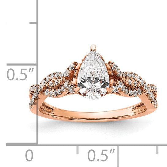 14k Rose Gold Criss-Cross (Holds 1 carat (8.00x6.1mm) Pear Center) 1/5 carat Diamond Semi-Mount Engagement Ring