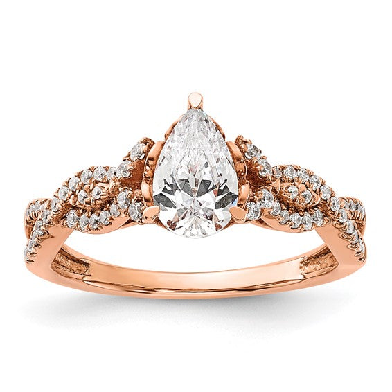 14k Rose Gold Criss-Cross (Holds 1 carat (8.00x6.1mm) Pear Center) 1/5 carat Diamond Semi-Mount Engagement Ring