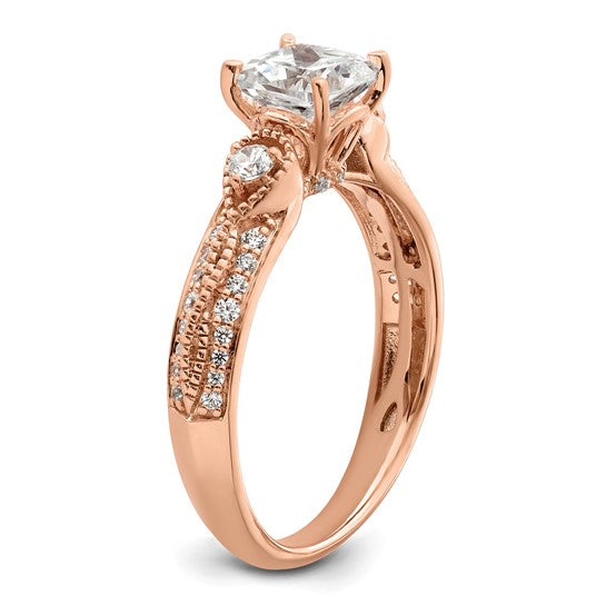 14k Rose Gold (Holds 1 carat (6.00mm) Cushion Center) 1/4 carat Diamond Semi-Mount Engagement Ring