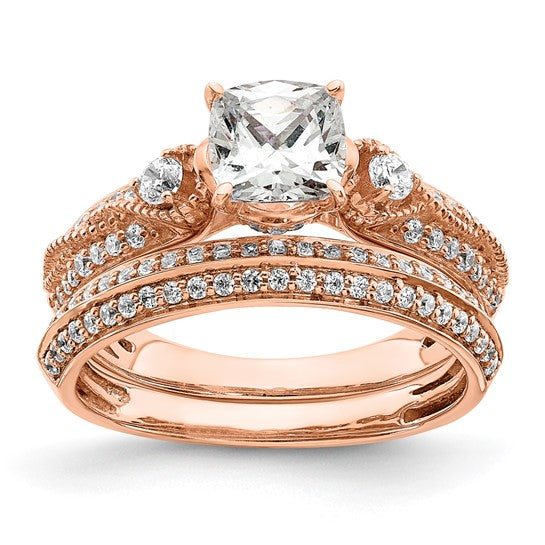 14k Rose Gold (Holds 1 carat (6.00mm) Cushion Center) 1/4 carat Diamond Semi-Mount Engagement Ring