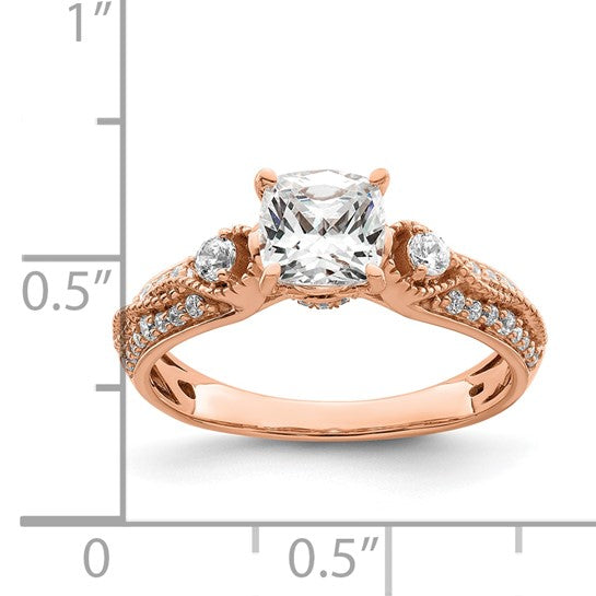 14k Rose Gold (Holds 1 carat (6.00mm) Cushion Center) 1/4 carat Diamond Semi-Mount Engagement Ring