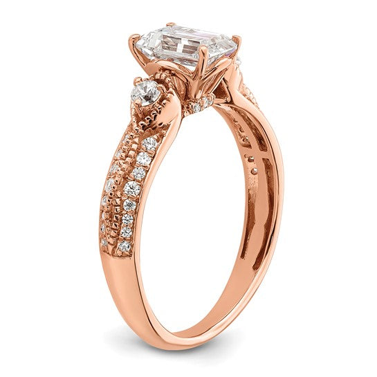 14k Rose Gold (Holds 1 carat (6.9x5.2mm) Emerald-cut Center) 1/4 carat Diamond Semi-Mount Engagement Ring