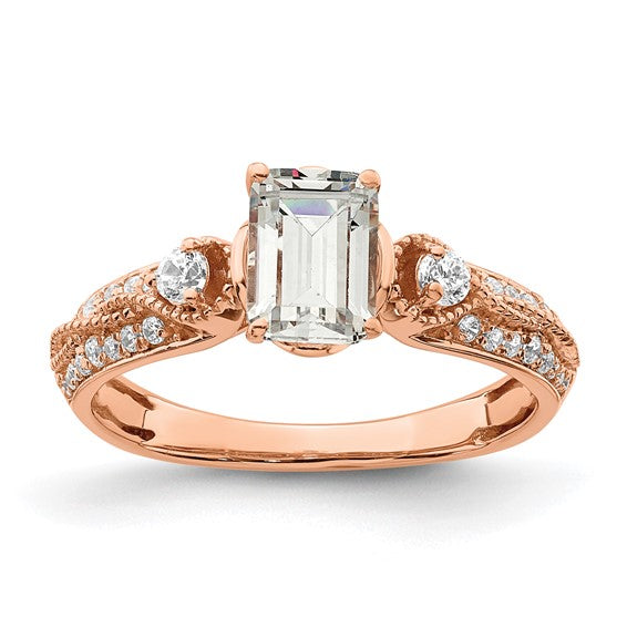 14k Rose Gold (Holds 1 carat (6.9x5.2mm) Emerald-cut Center) 1/4 carat Diamond Semi-Mount Engagement Ring