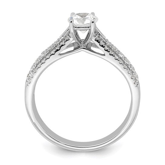 14k White Gold 3-Row (Holds 1/2 carat (5.2mm) Round Center) 1/3 carat Diamond Semi-Mount Engagement Ring