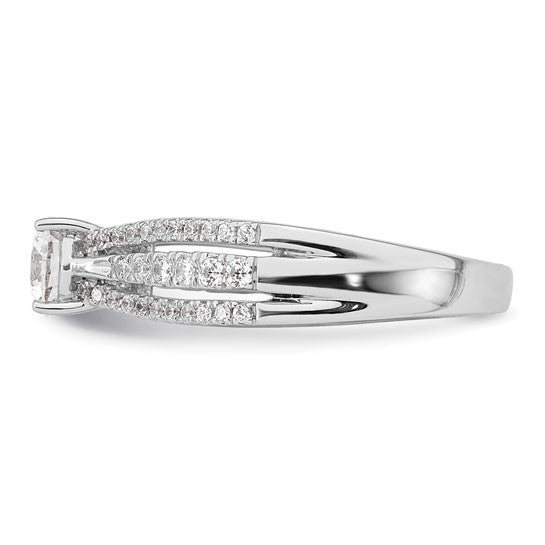 14k White Gold 3-Row (Holds 1/2 carat (5.2mm) Round Center) 1/3 carat Diamond Semi-Mount Engagement Ring