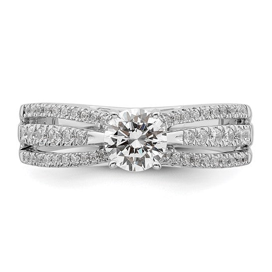 14k White Gold 3-Row (Holds 1/2 carat (5.2mm) Round Center) 1/3 carat Diamond Semi-Mount Engagement Ring