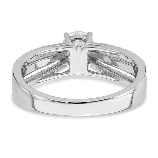 14k White Gold 3-Row (Holds 1/2 carat (5.2mm) Round Center) 1/3 carat Diamond Semi-Mount Engagement Ring