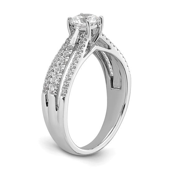 14k White Gold 3-Row (Holds 1/2 carat (5.2mm) Round Center) 1/3 carat Diamond Semi-Mount Engagement Ring