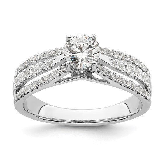 14k White Gold 3-Row (Holds 1/2 carat (5.2mm) Round Center) 1/3 carat Diamond Semi-Mount Engagement Ring