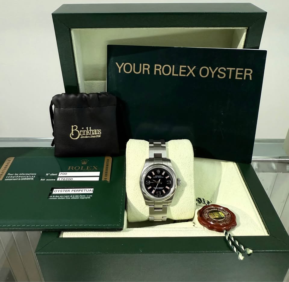 Rolex 176200 Ladies Oyster Perpetual Black Dial Pink Markers Steel Box & Papers