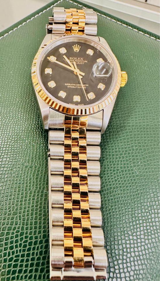 Rolex 18k 36mm Jubilee Datejust Black Diamond Dial Watch