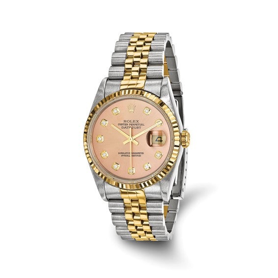 Rolex 18k 36mm Jubilee Datejust Copper Diamond Dial and Fluted Bezel Watch