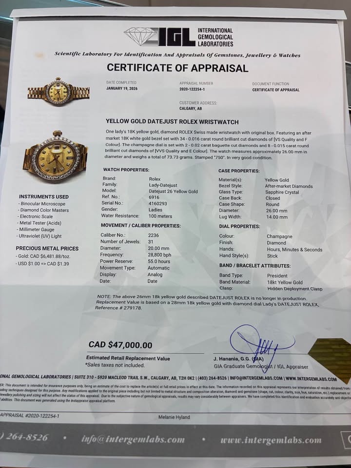 Rare Find Rolex Lady’s Datejust 18karat Gold Diamond Bezel & Dial Ref#6916 - 1976