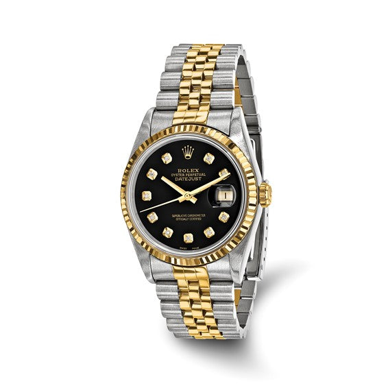 Rolex 18k 36mm Jubilee Datejust Black Diamond Dial Watch