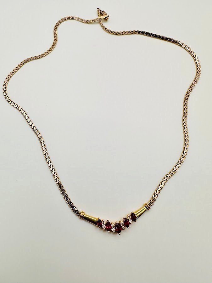 July Birthstone High End AAA Rubies & Diamonds 14Karat Necklace