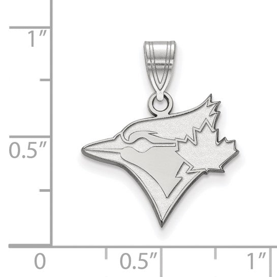 Sterling Silver Rhodium-plated MLB Toronto Blue Jays Bird and Leaf Medium Pendant