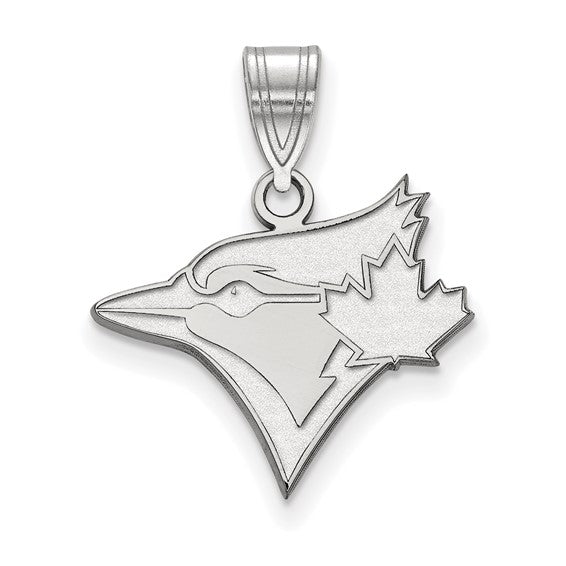 Sterling Silver Rhodium-plated MLB Toronto Blue Jays Bird and Leaf Medium Pendant