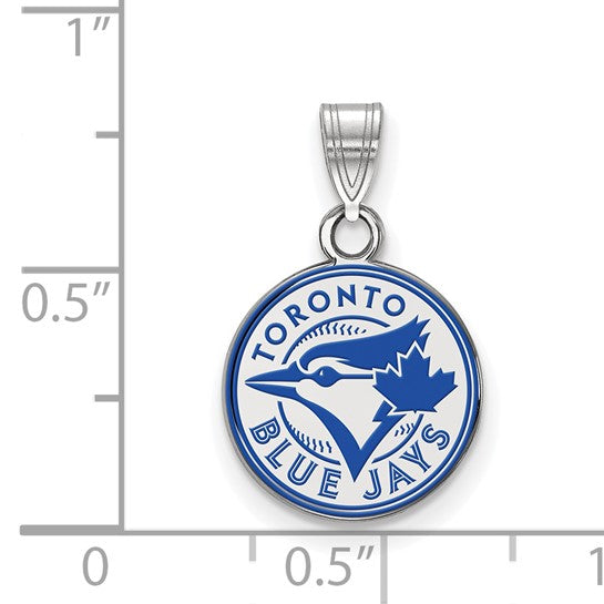 Sterling Silver Rhodium-plated MLB LogoArt Toronto Blue Jays Small Enameled Disc Pendant