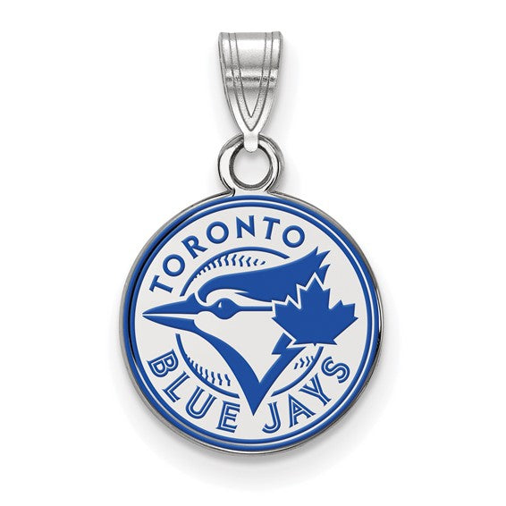 Sterling Silver Rhodium-plated MLB LogoArt Toronto Blue Jays Small Enameled Disc Pendant