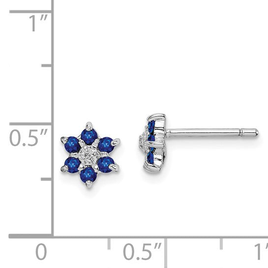 Sterling Silver Rhodium Sapphire and Diamond Post Earrings