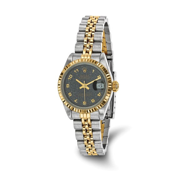 Rolex LADIES Two-Tone Datejust Jubilee With GREY ROMAN Diamond Dial 18k Bezel