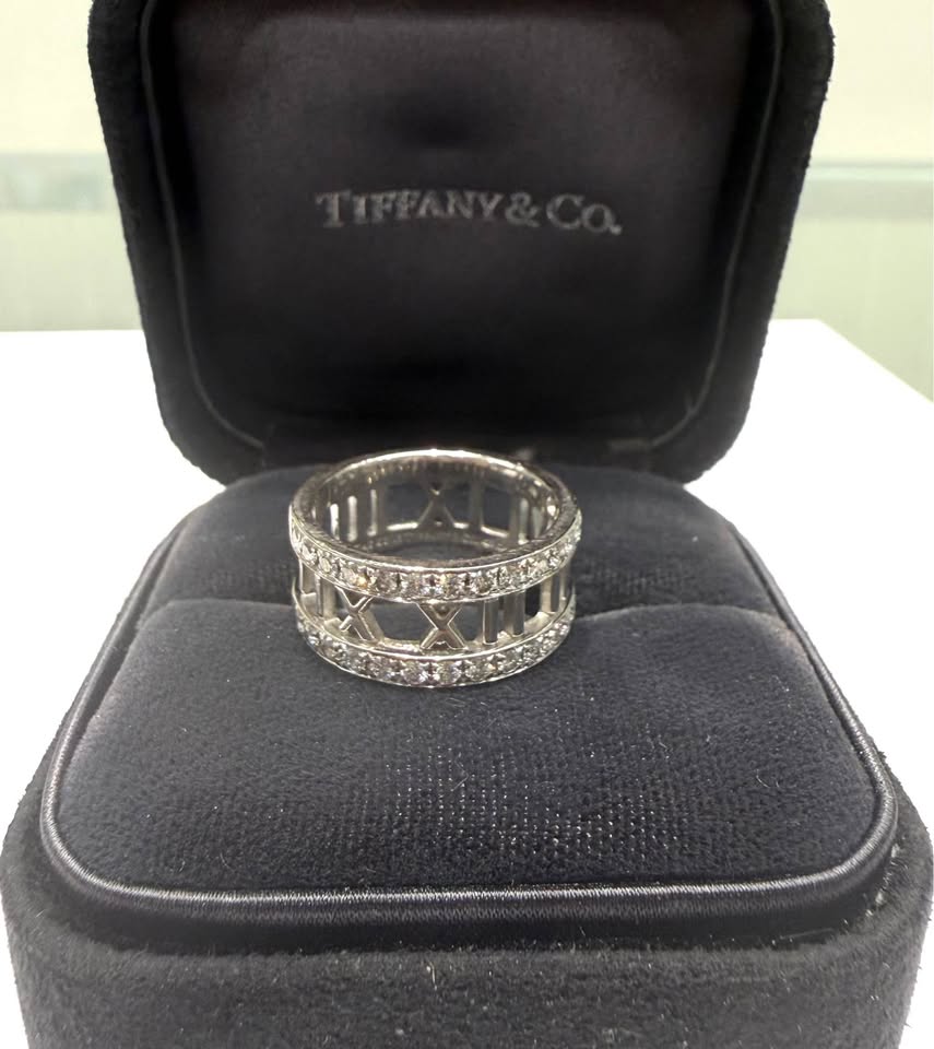 TIFFANY & CO. 18k White Gold And Diamond Atlas Open Ring Size 7