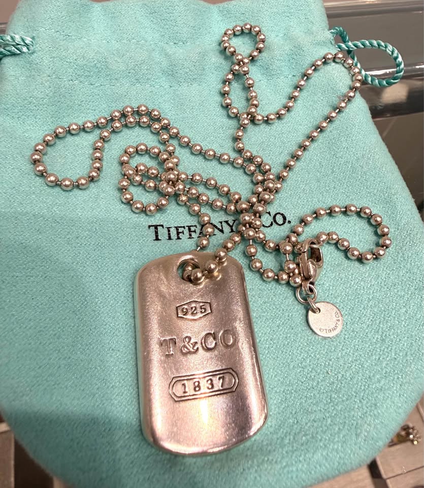 Tiffany & Co 1837 Sterling Silver Dog tag with 26” Tiffany Chain