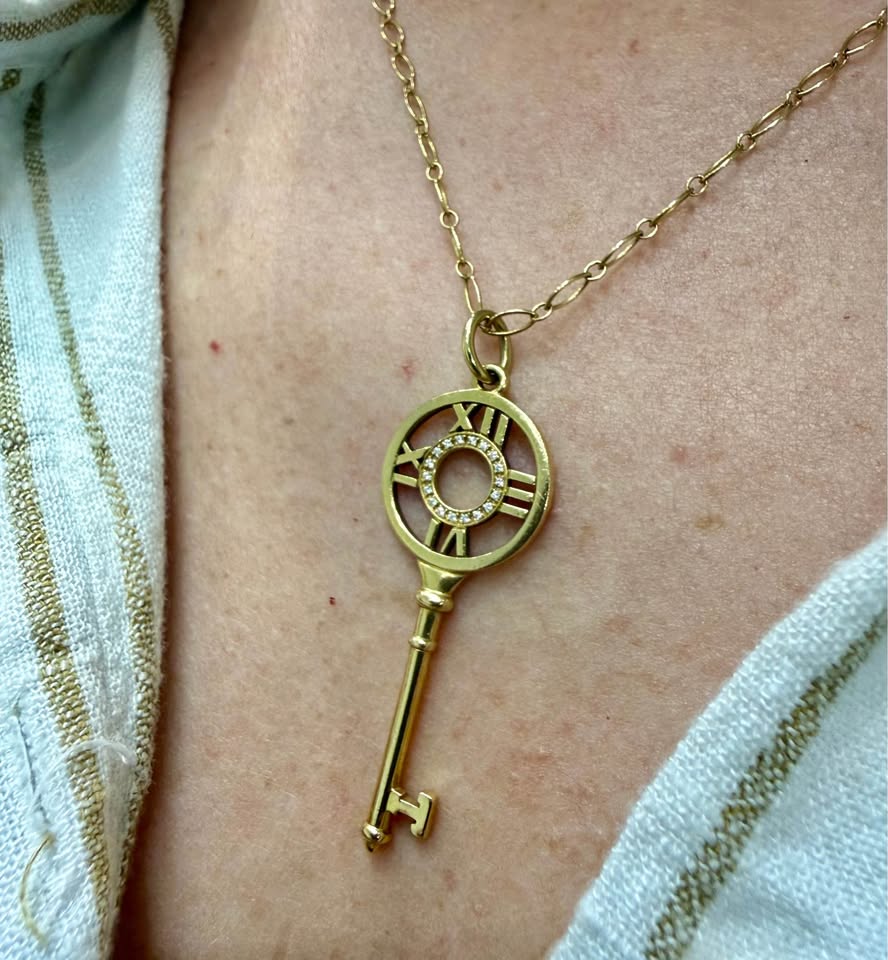 Tiffany & Co Atlas Key Pendant Necklace 18K Gold and Diamonds