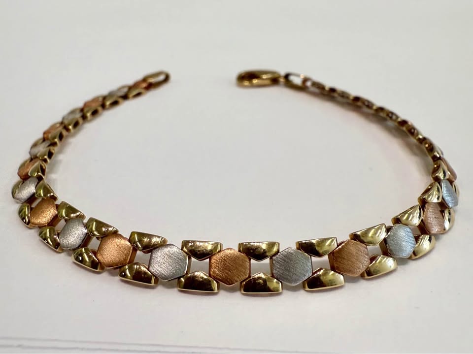 Tri Gold Unique Lady’s Bracelet In 10karat , 7”