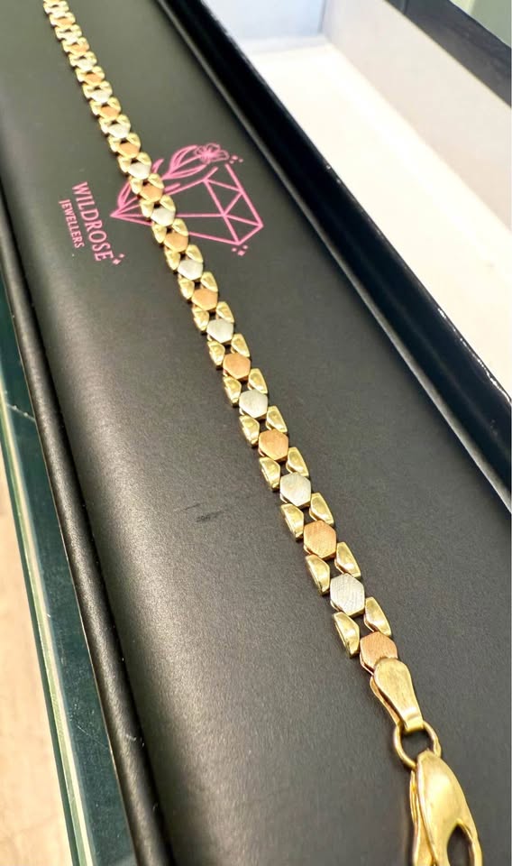 Tri Gold Unique Lady’s Bracelet In 10karat , 7”