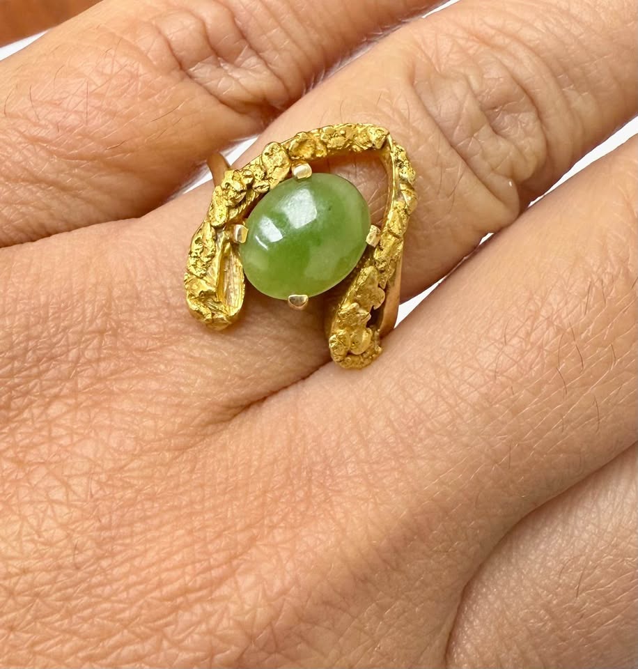 Unique 14K/24K Natural Jade Vintage Ring