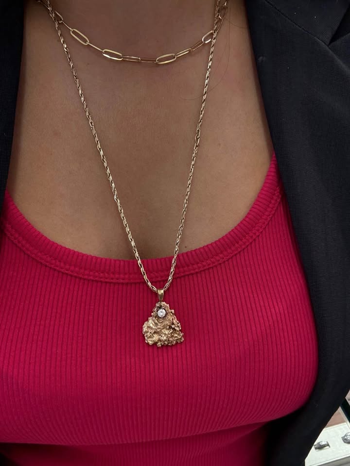 Unique 14k Gold Handmade Nugget and 14k 24” Chain